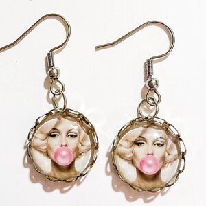 Marilyn Monroe Bubblegum Silver Dangle Earrings
